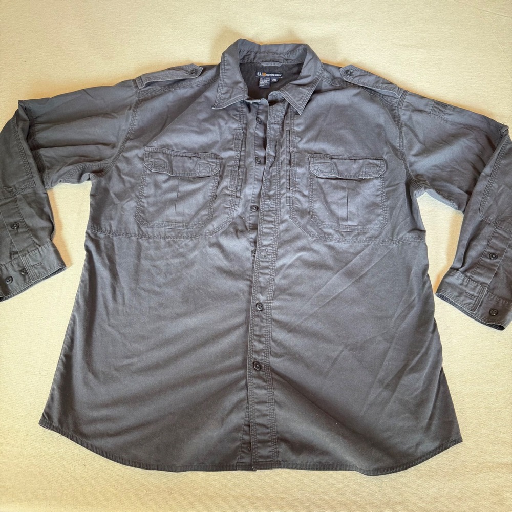 5.11 Tactical Series Mens 2XL Gray Ripstop Long Sleeve Button Down Shirt 72175